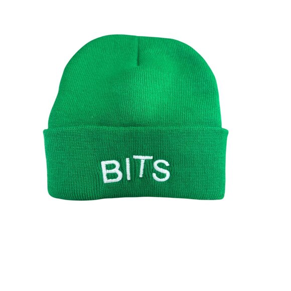 Green Knit Beanie Hat With "BITS" Embroidery - Picture 2 of 4